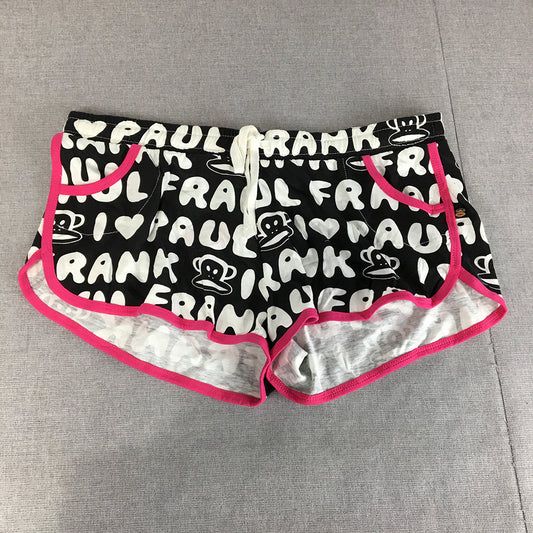 NEW 2013 Paul Frank Womens Shorts Size 12 Black Pink Logo Pattern Drawstring