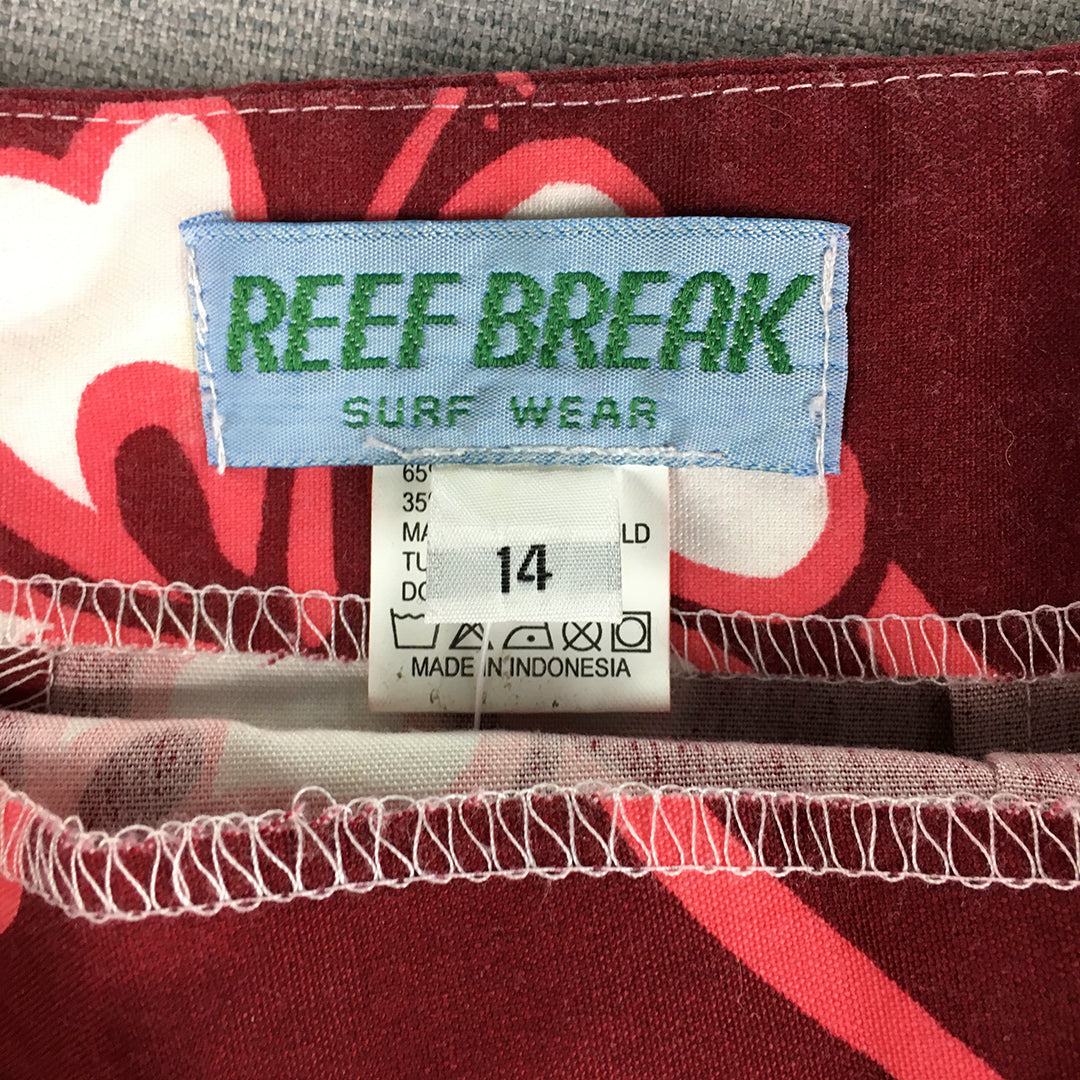 Vintage Reef Break Surf Wear Womens Mini Skirt Size 14 Red Aloha Hawaiian