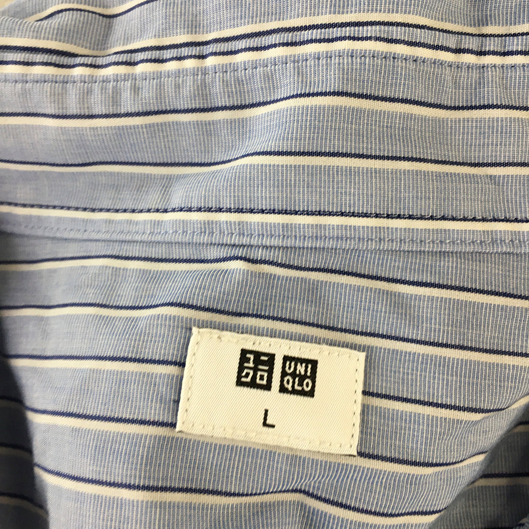 Uniqlo Mens Shirt Size L Blue Striped Long Sleeve Button-Up Collared