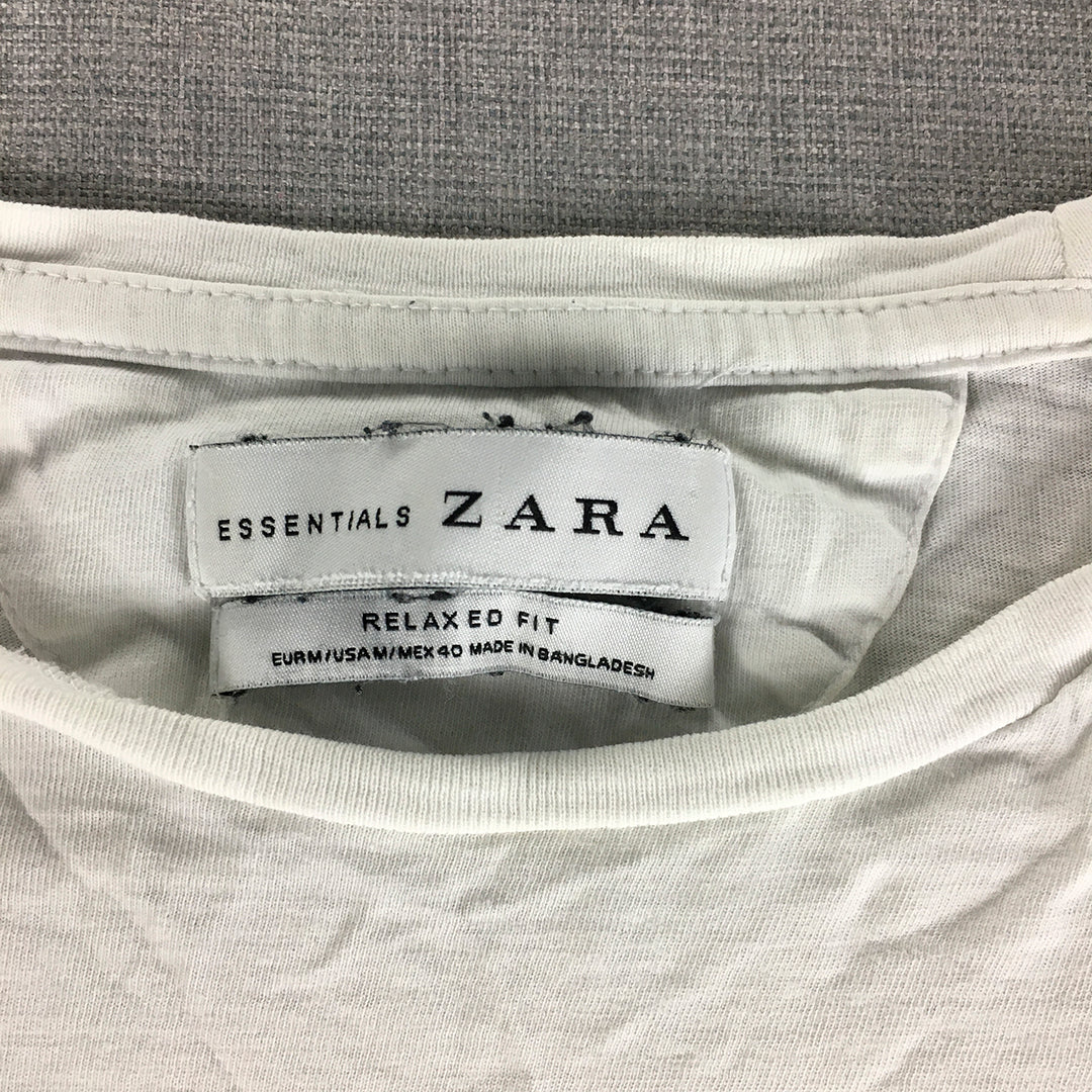 Zara Womens Shirt Size M Long Sleeve Crew Neck Pullover Top White