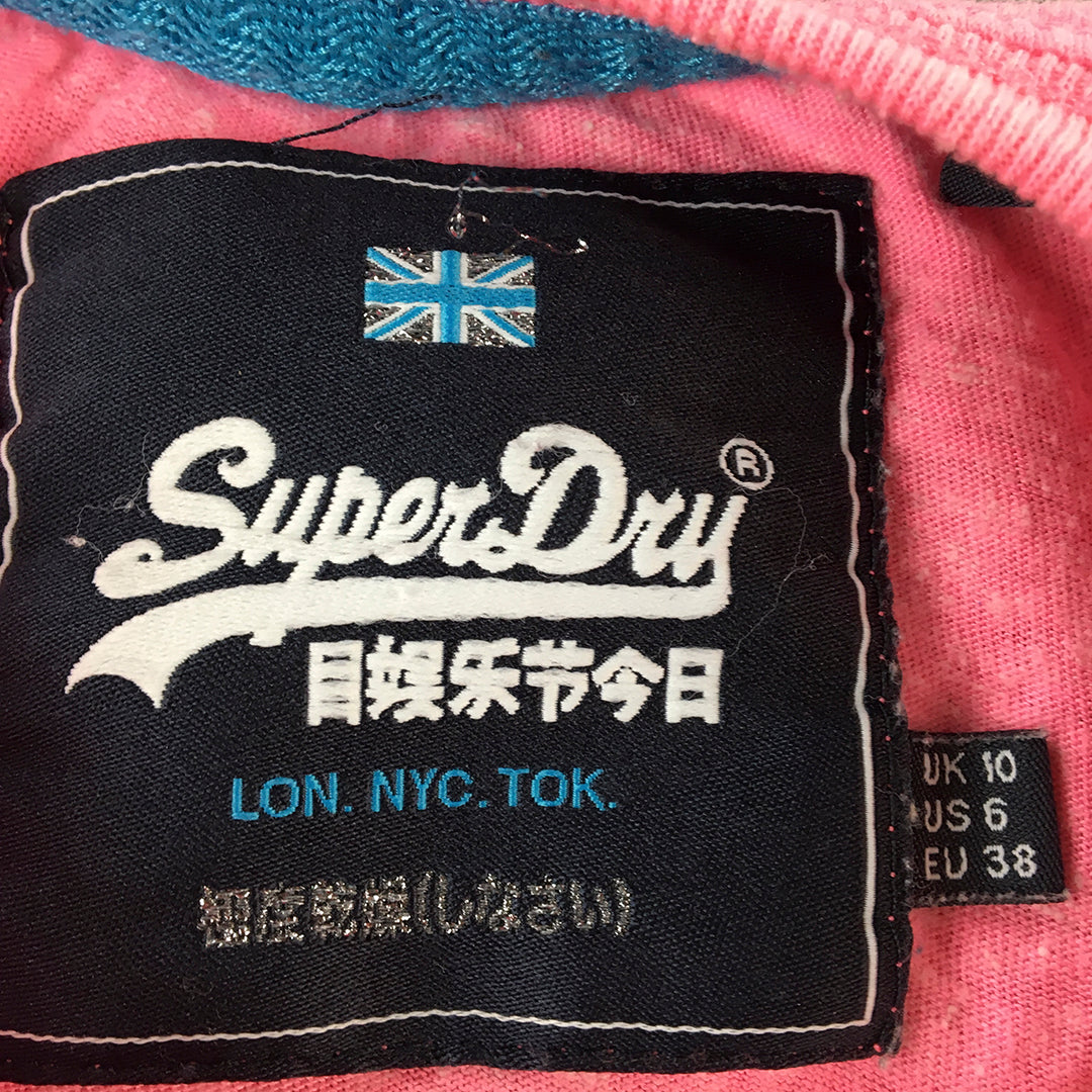 Superdry Womens T-Shirt Size 10 Pink Big Logo Short Sleeve Top