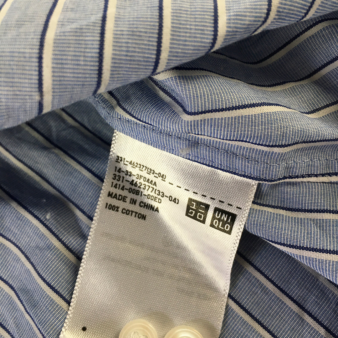 Uniqlo Mens Shirt Size L Blue Striped Long Sleeve Button-Up Collared