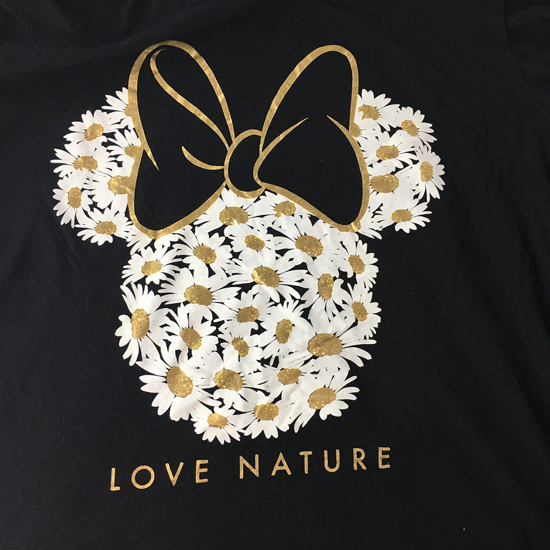 Disney Minnie Mouse Womens T-Shirt Size S Black Love Nature Floral Top