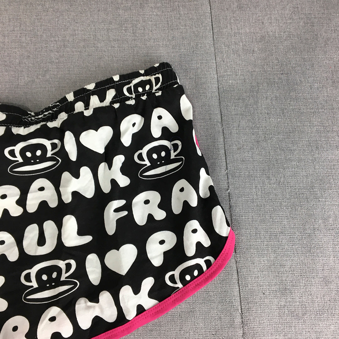 NEW 2013 Paul Frank Womens Shorts Size 12 Black Pink Logo Pattern Drawstring