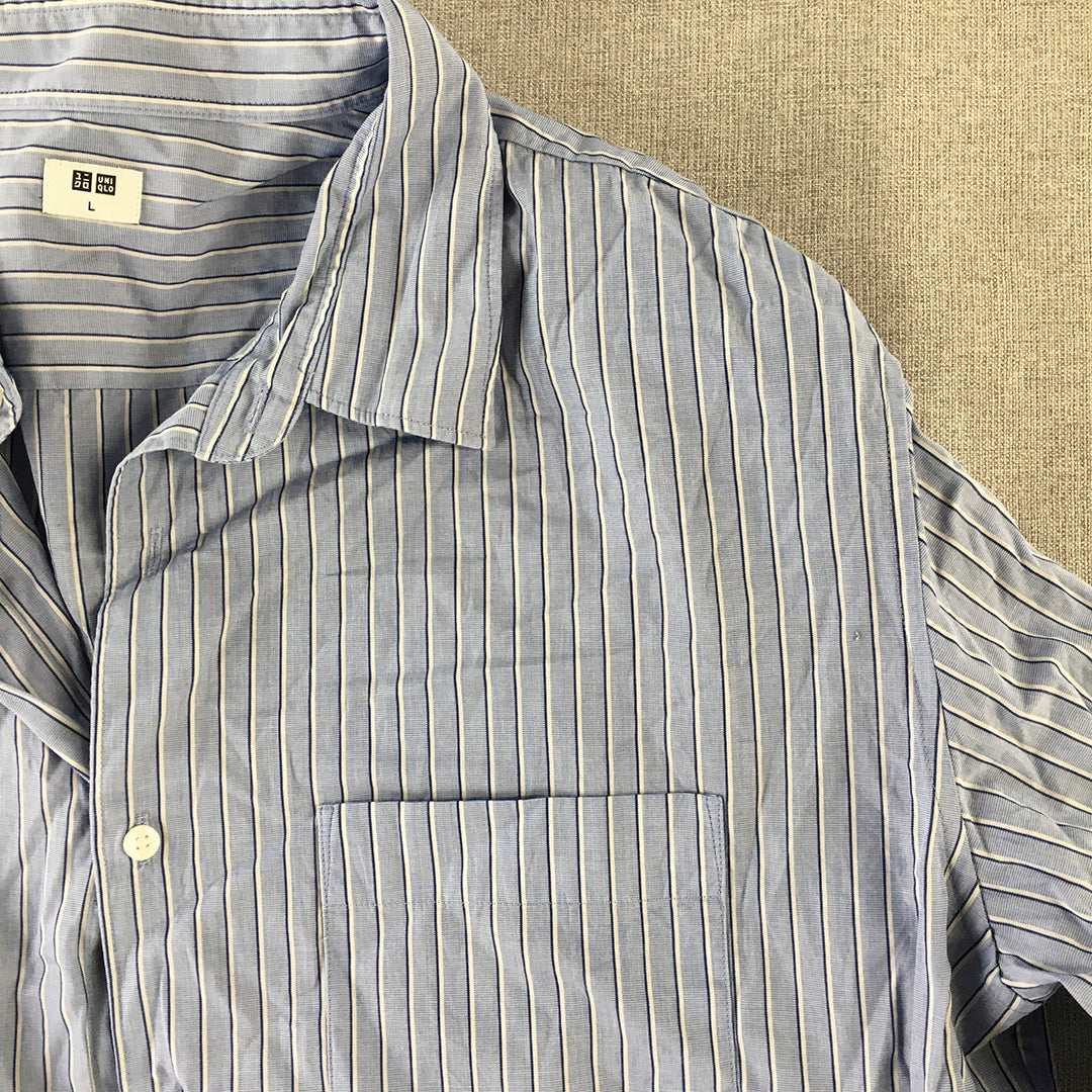 Uniqlo Mens Shirt Size L Blue Striped Long Sleeve Button-Up Collared