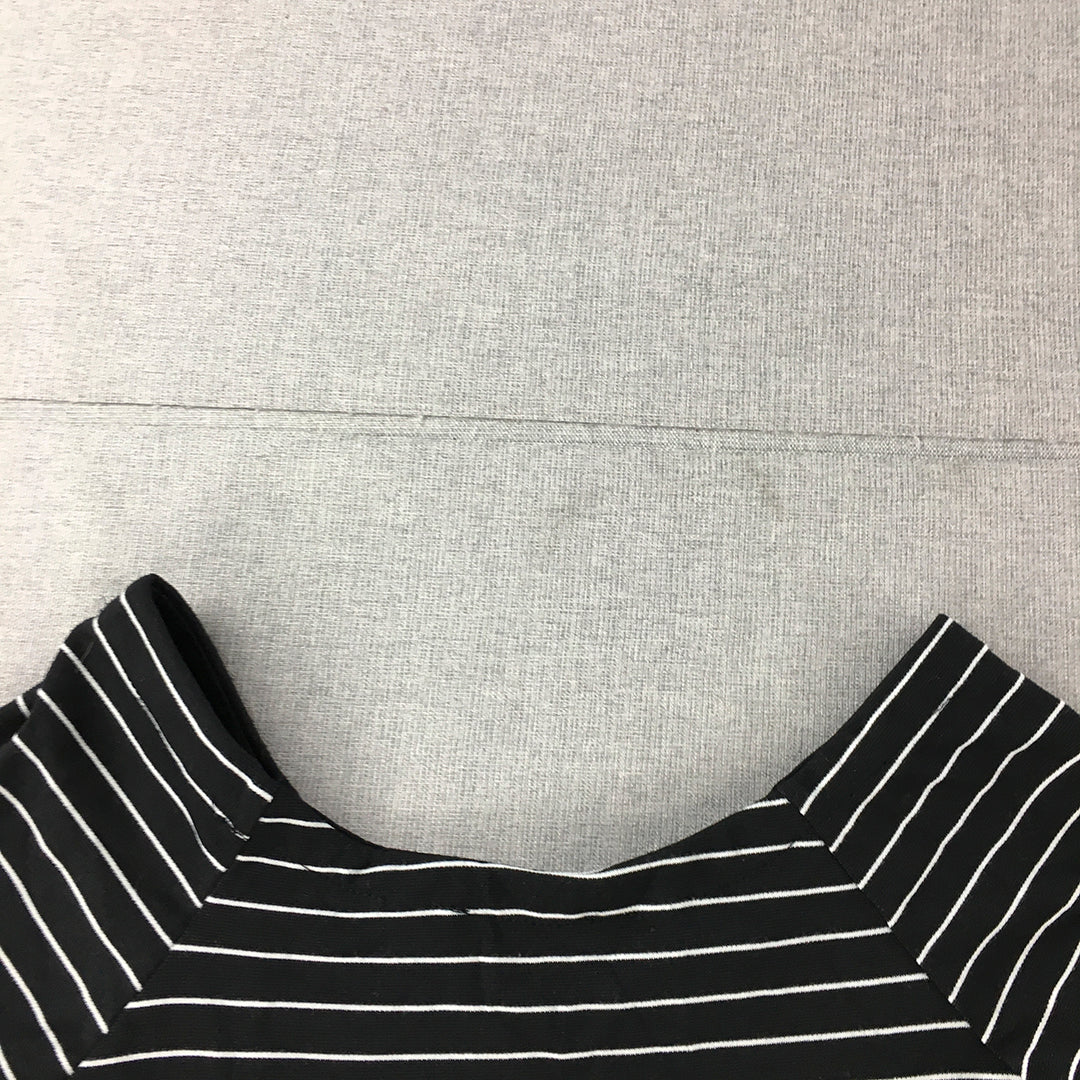 Zara Trafaluc Womens Bodycon Dress Size M Black Striped Midi Long Sleeve