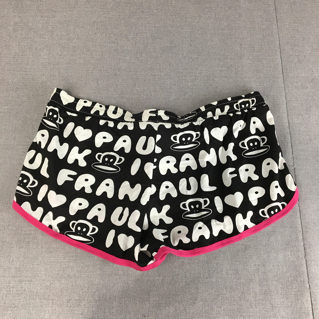 NEW 2013 Paul Frank Womens Shorts Size 12 Black Pink Logo Pattern Drawstring