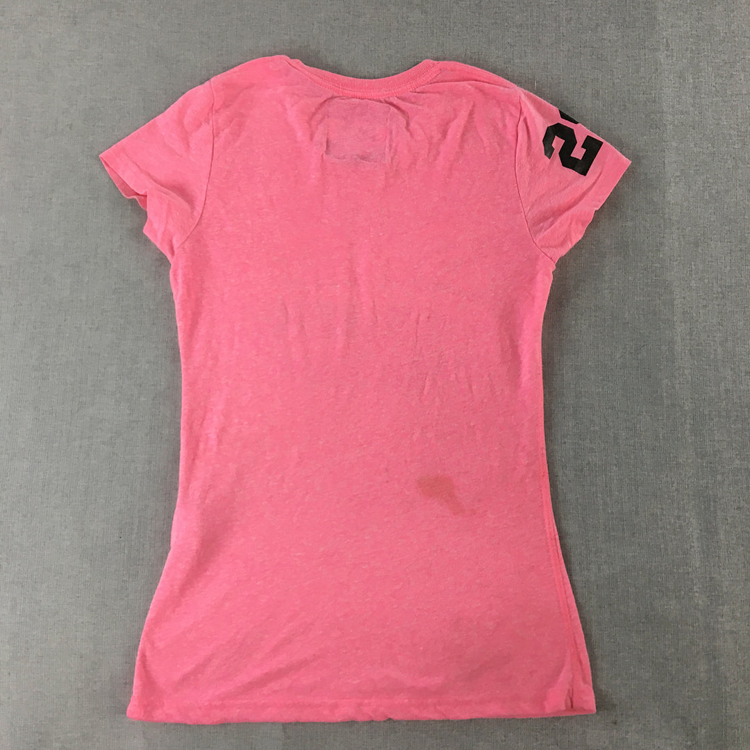 Superdry Womens T-Shirt Size 10 Pink Big Logo Short Sleeve Top