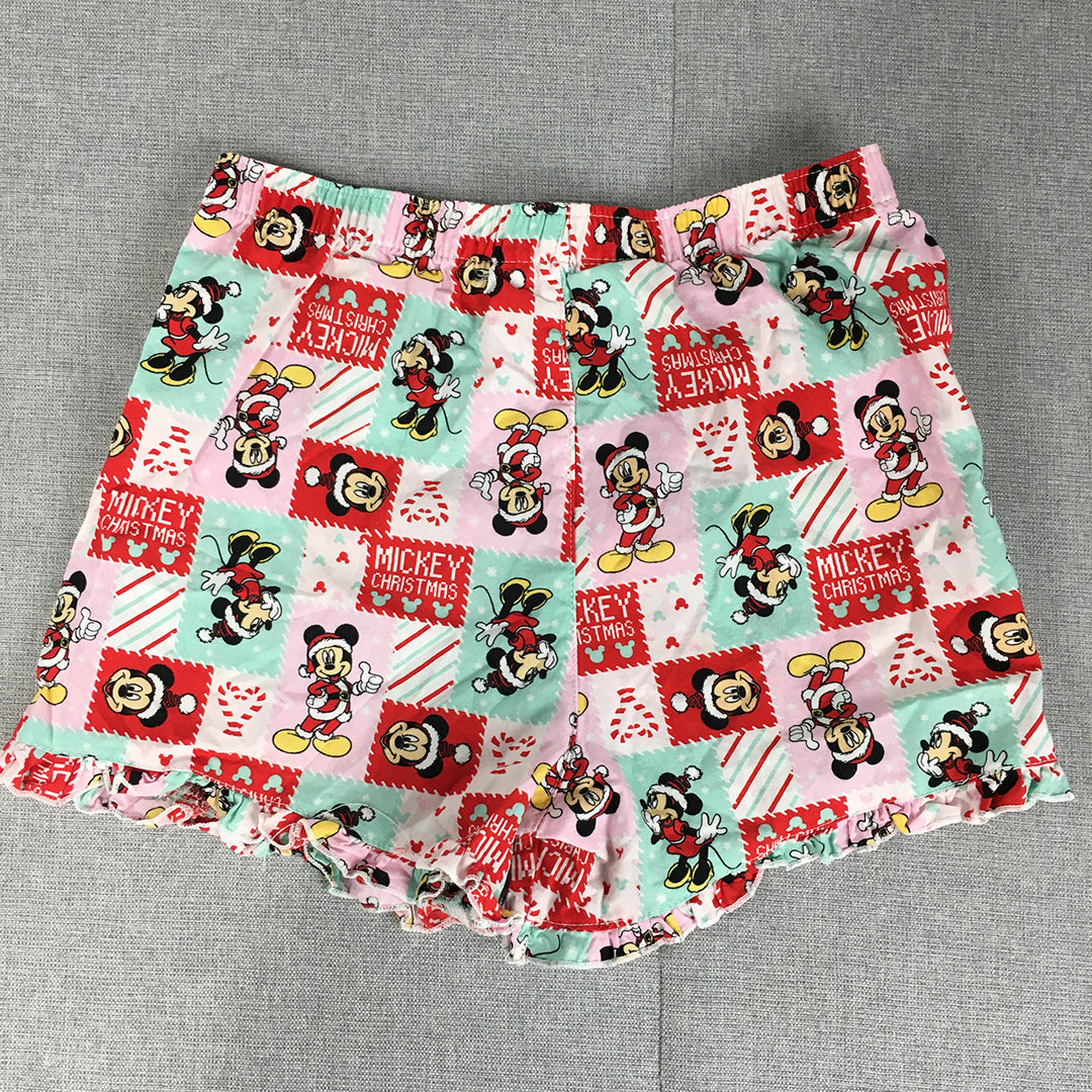 Disney Mickey Minnie Mouse Christmas Kids Girls Shorts Size 8 Pink Green