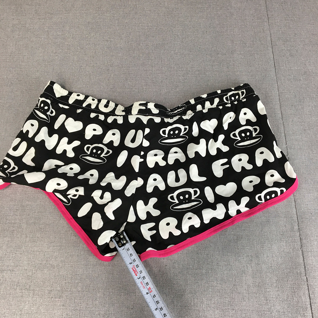 NEW 2013 Paul Frank Womens Shorts Size 12 Black Pink Logo Pattern Drawstring