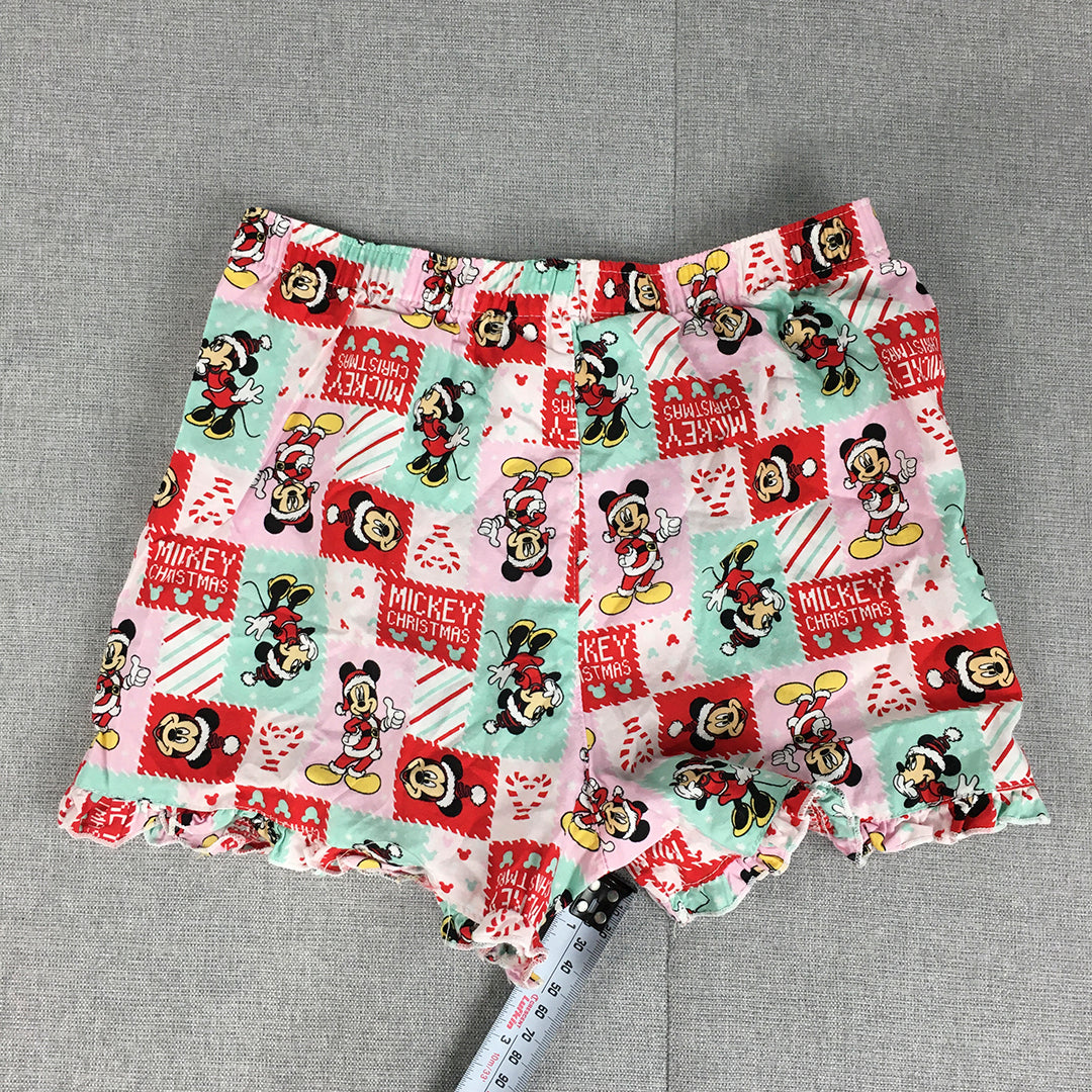 Disney Mickey Minnie Mouse Christmas Kids Girls Shorts Size 8 Pink Green