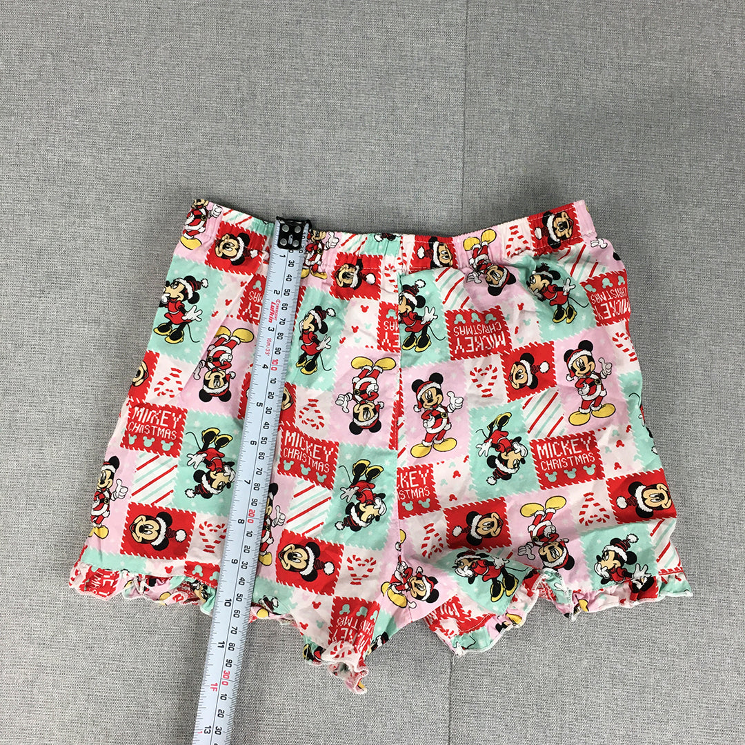 Disney Mickey Minnie Mouse Christmas Kids Girls Shorts Size 8 Pink Green