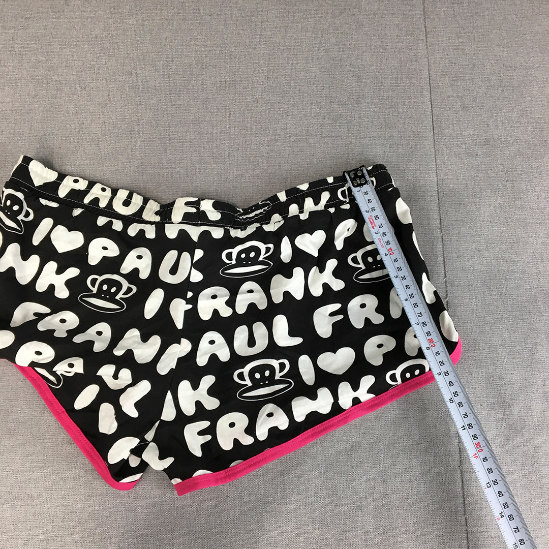 NEW 2013 Paul Frank Womens Shorts Size 12 Black Pink Logo Pattern Drawstring