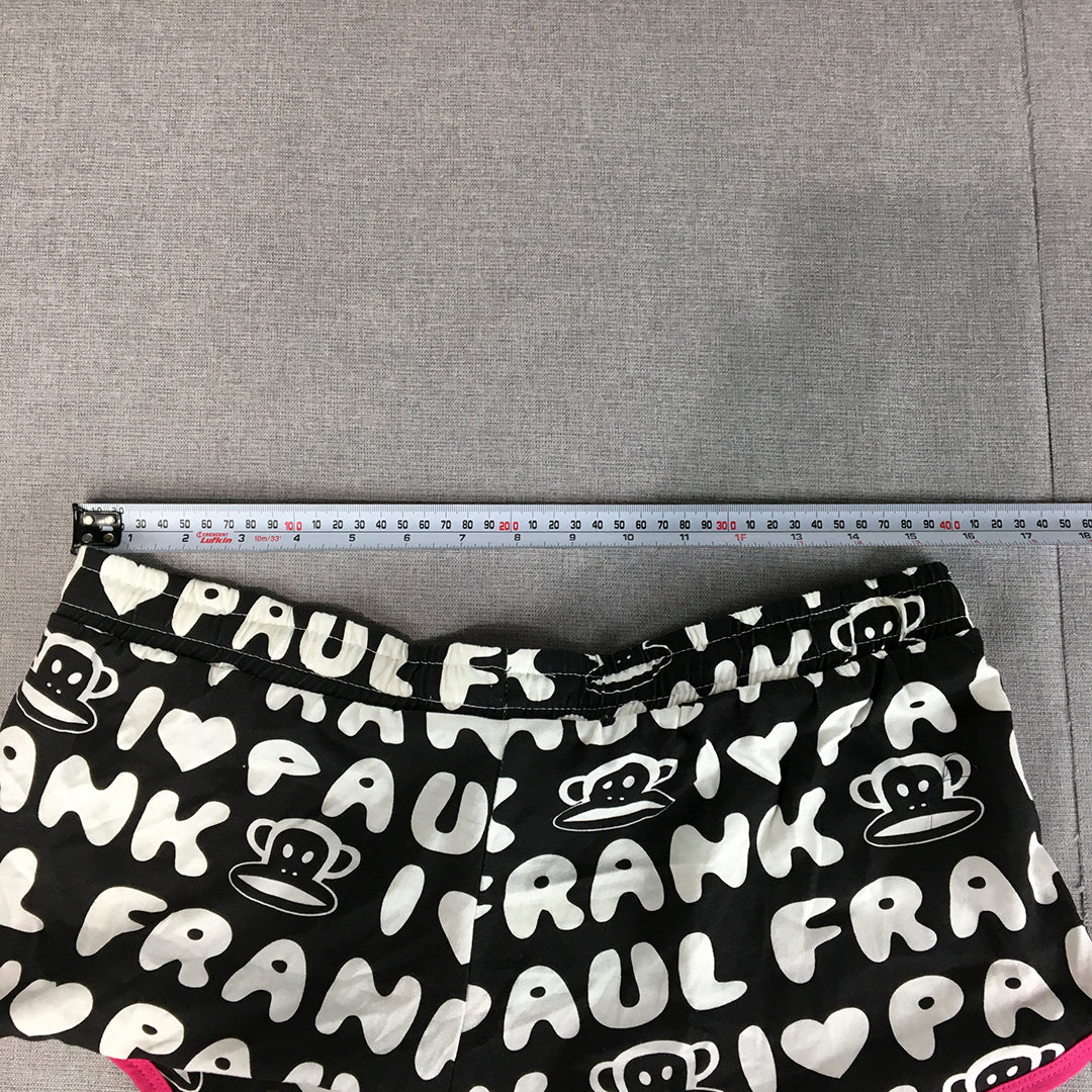 NEW 2013 Paul Frank Womens Shorts Size 12 Black Pink Logo Pattern Drawstring