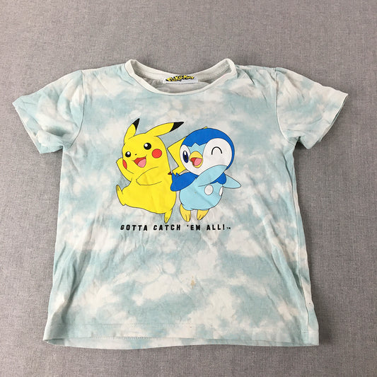 Pokemon Kids Boys T-Shirt Size 8 Blue White Pikachu Piplup Short Sleeve Top