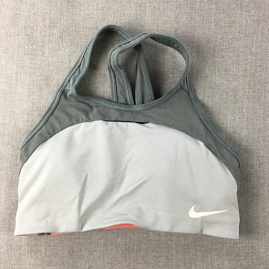 Nike Womens Sports Bra Size S Grey Pink Swoosh Logo Cropped Top