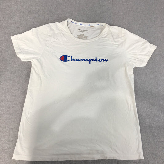 Champion Womens T-Shirt Size L White Big Logo Short Sleeve Crew Neck Tee