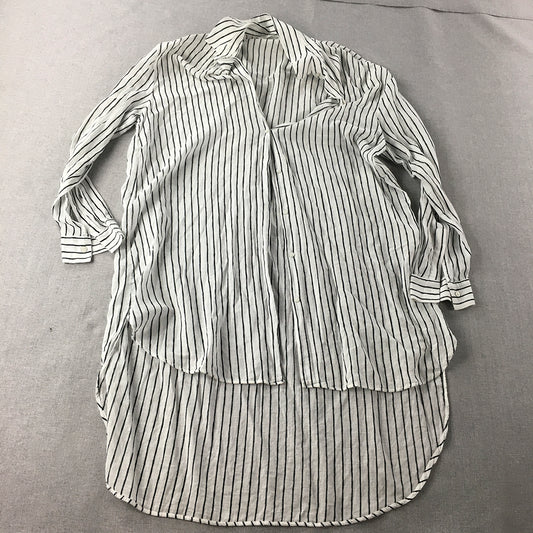 Zara Trafaluc Womens Shirt Dress Size S White Striped Button Up Long Sleeve