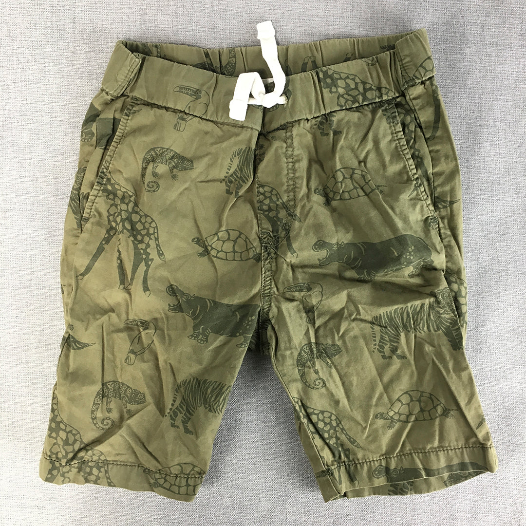 H&M Kids Boys Shorts Size 4 - 5 Years Green Animal Pattern Turtle Hippo Tiger