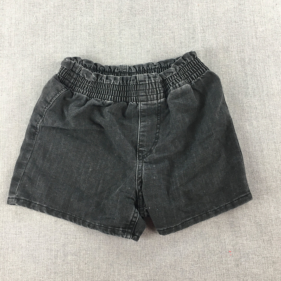 H&M Kids Denim Shorts Size 5 - 6 Years Black Stone Wash Elastic Waist