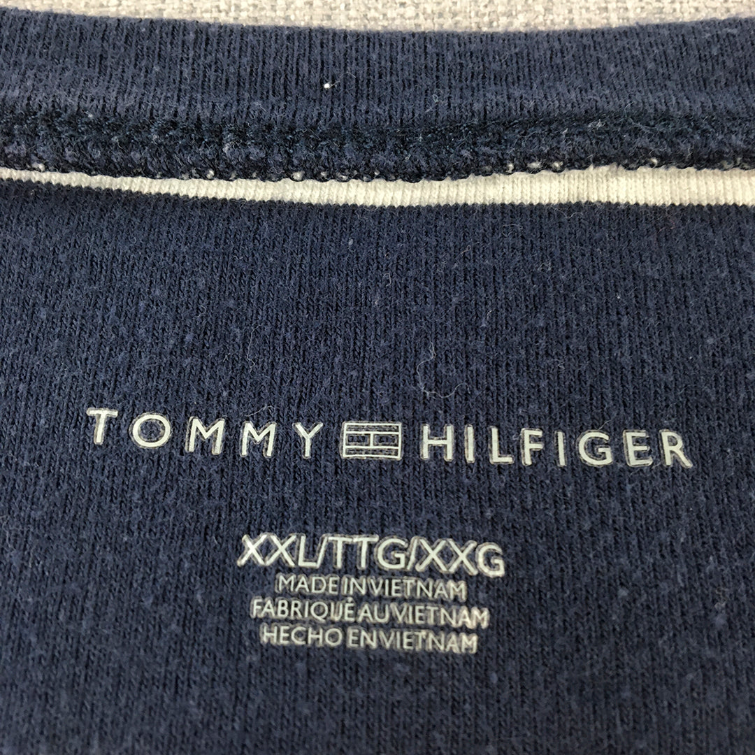 Tommy Hilfiger Womens T-Shirt Size 2XL Blue White Striped Logo V-Neck Top