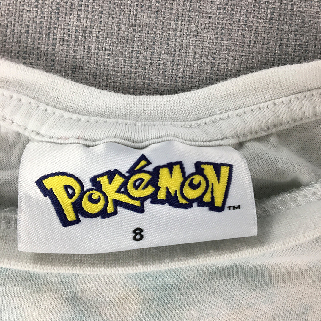 Pokemon Kids Boys T-Shirt Size 8 Blue White Pikachu Piplup Short Sleeve Top