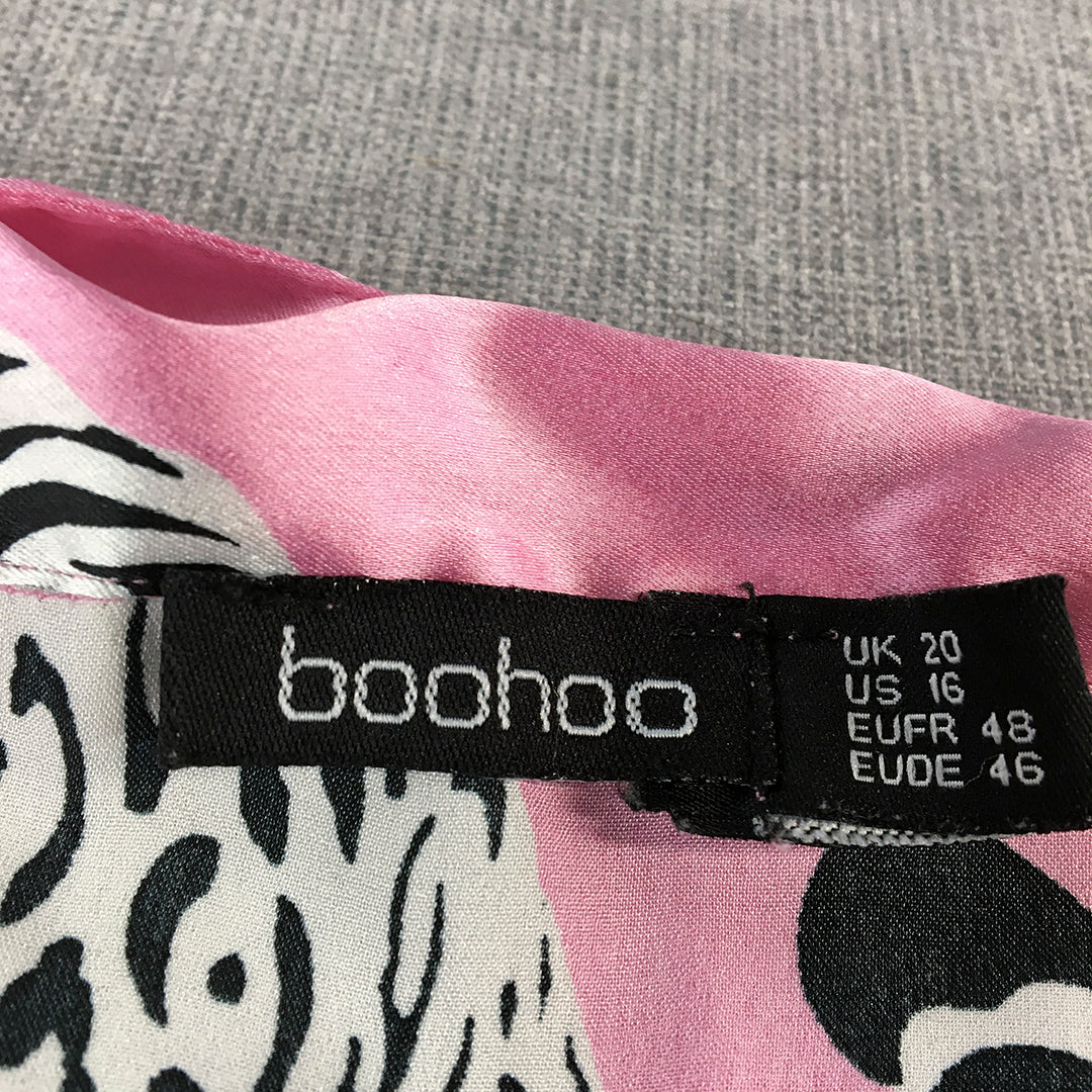 Boohoo Womens Top Size 20 Pink Leopard Cat Pattern Button-Up Short Sleeve