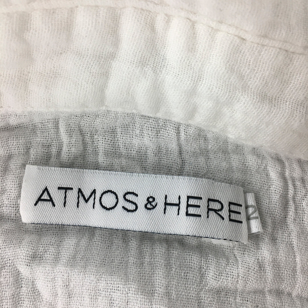 Atmos & Here Womens Shirt Size 12 White Short Sleeve Button-Up Pocket Collared