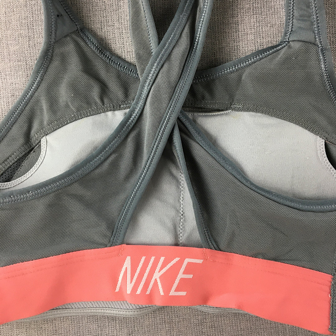 Nike Womens Sports Bra Size S Grey Pink Swoosh Logo Cropped Top