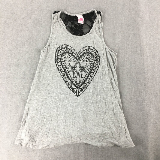 Miss Understood Kids Girls Tank Top Size 14 Grey Love Heart Birds Sleeveless