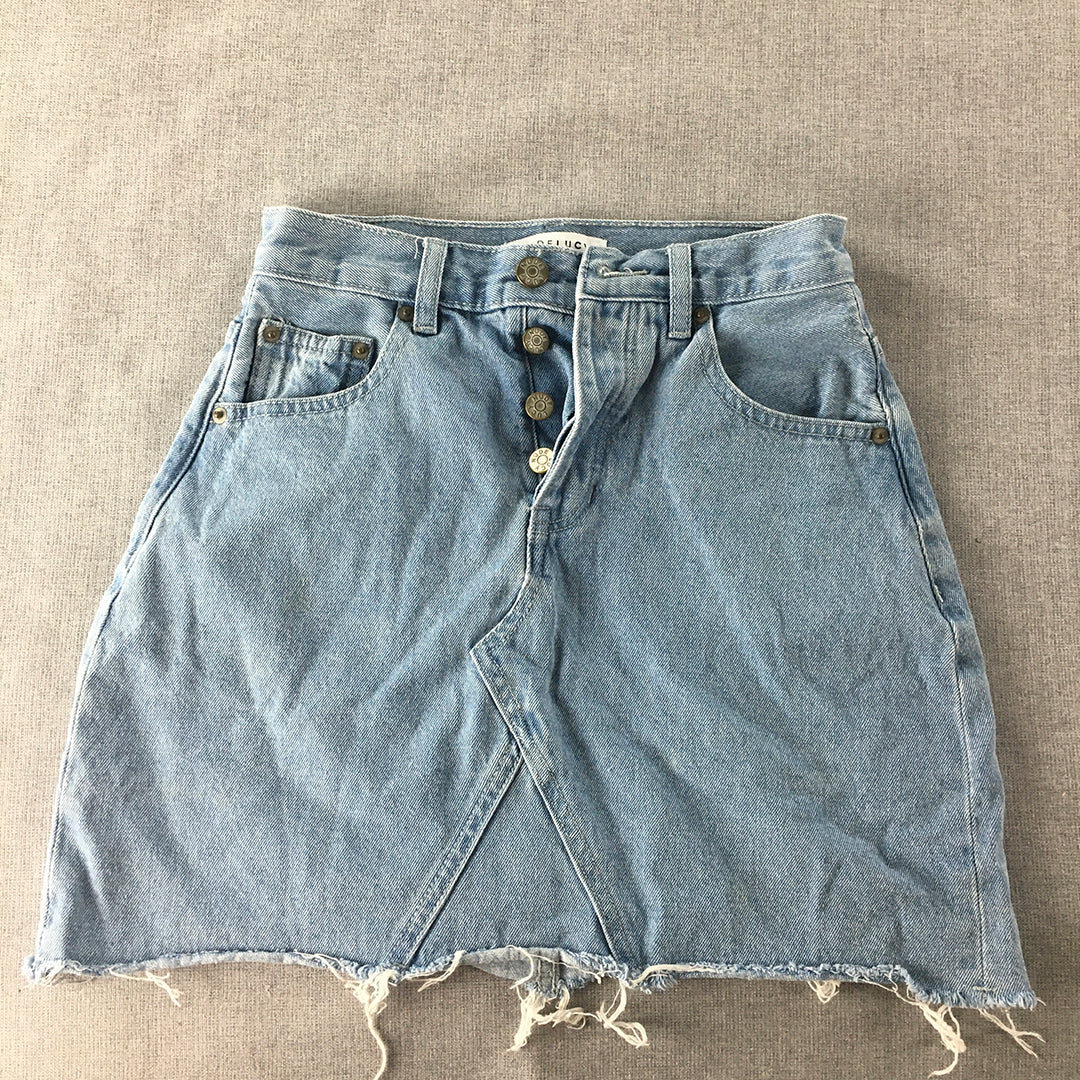 Nude Lucy Womens Denim Skirt Size XS Blue Button Fly Raw Hem Mini