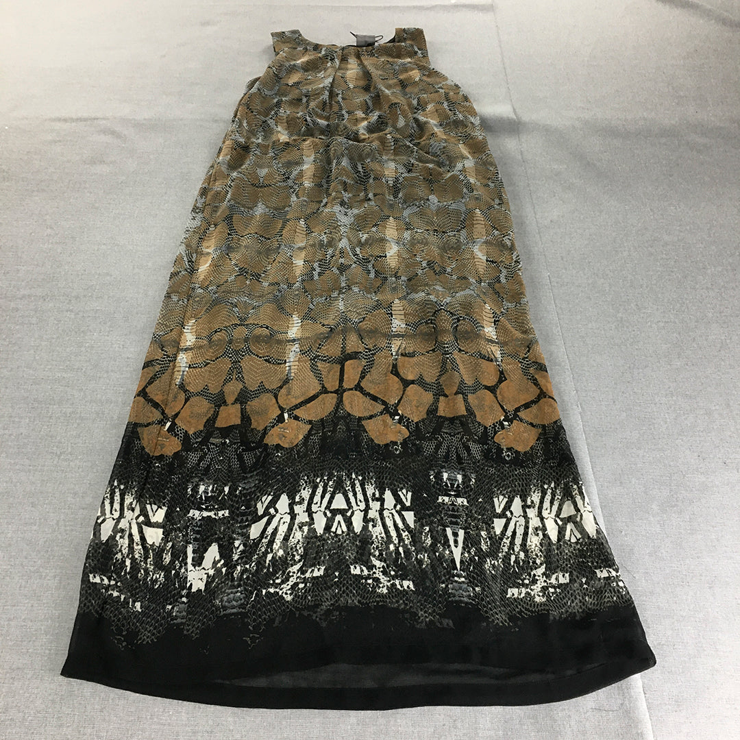 Vero Moda Womens Maxi Dress Size M Brown Black Snakeskin Abstract Pattern A-Line