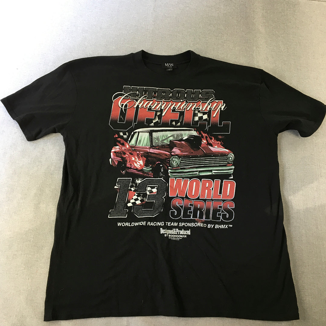 Boohoo Man T-Shirt Size L Black Car Auto Racing Team Short Sleeve