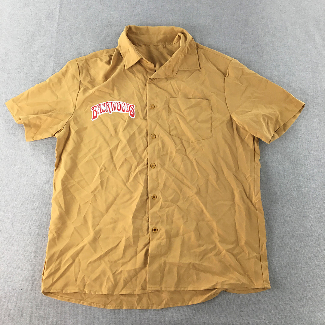 Backwoods Mens Shirt Size L Brown Logo Rolling Papers Short Sleeve Button-Up