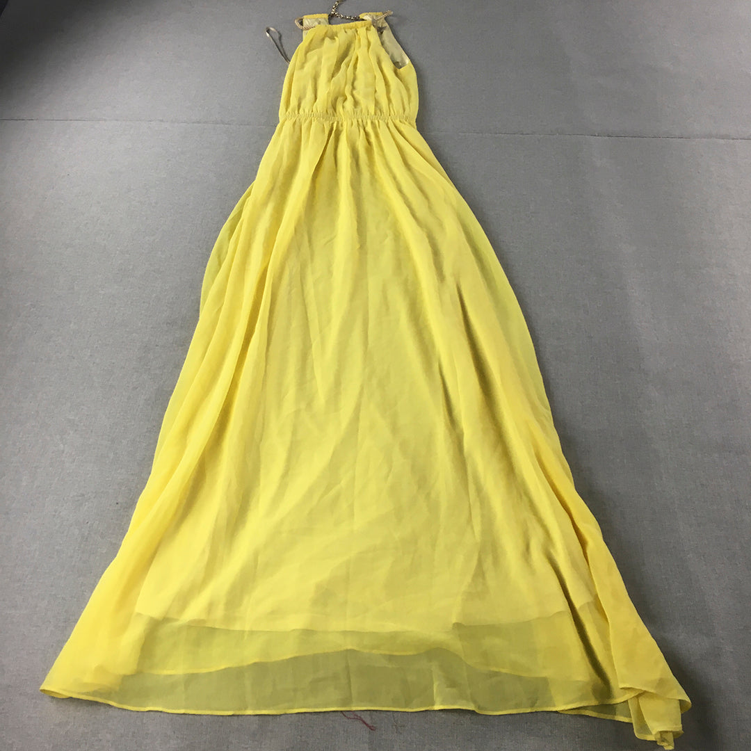 Forcast Womens Maxi Dress Size 4 Yellow Sleeveless Pleated Full Length Event