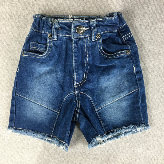 Bad Boy Kids Boys Denim Shorts Size 3 Blue Pockets Raw Hem Elastic Waist Toddler