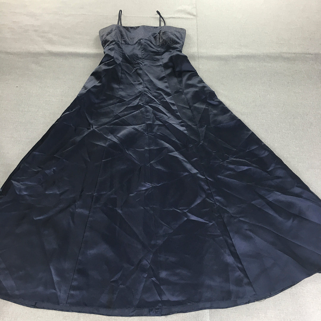 Truworths Glamour Womens Ball Gown Size 34 (Small) Navy Blue Satin Full Length