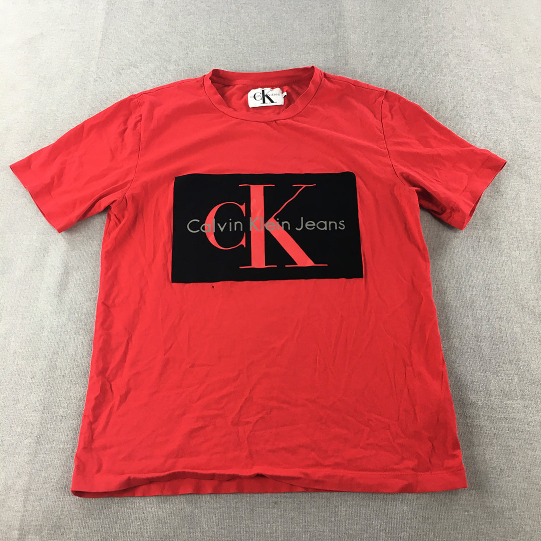 Calvin Klein Womens T-Shirt Size M Red Big Logo Short Sleeve Top