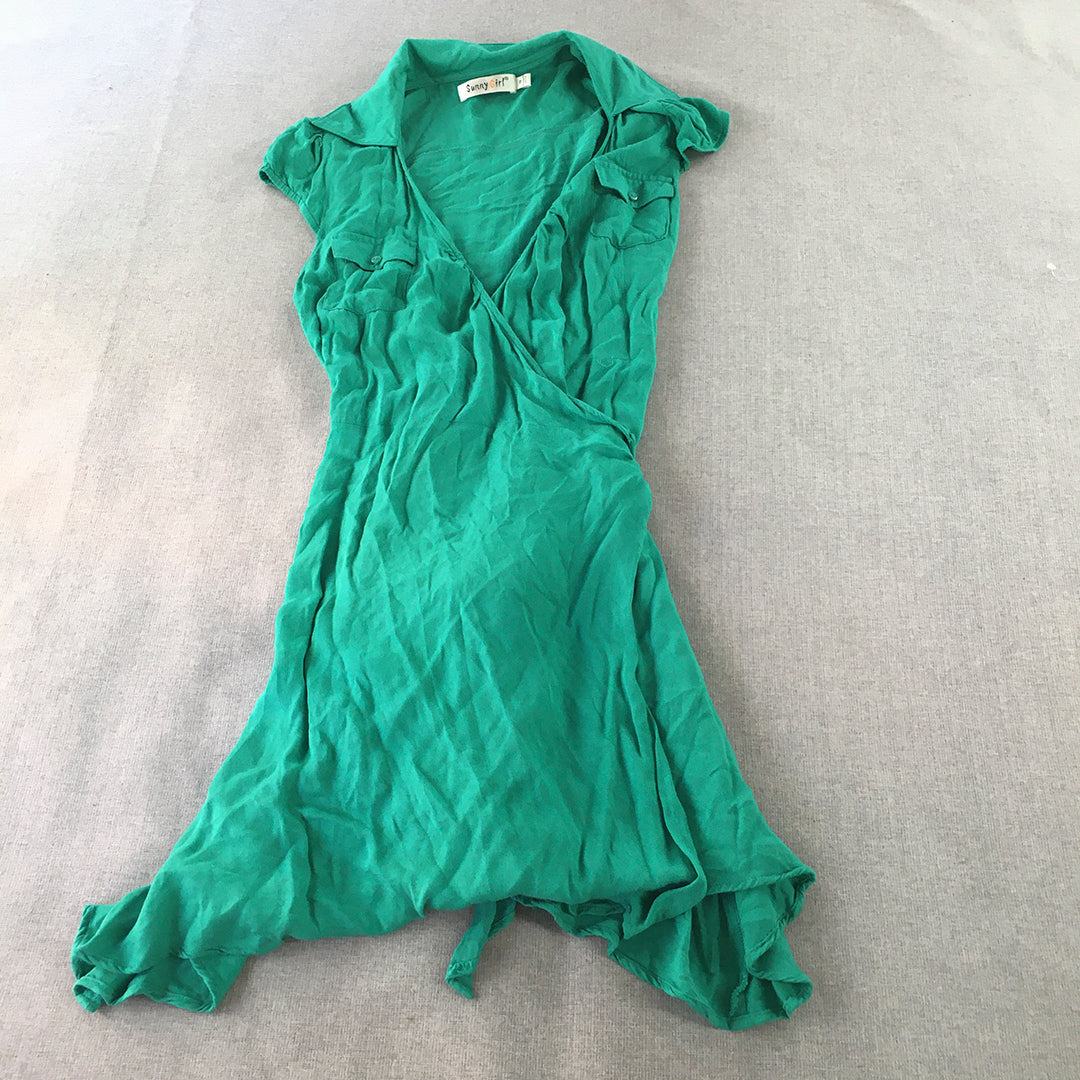 Sunny Girl Womens Wrap Dress Size 12 Green Mini Short Sleeve