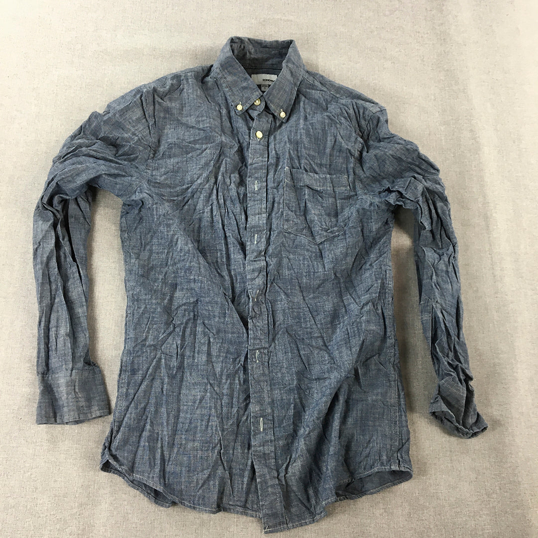 Sonoma Mens Denim Shirt Size S Blue Long Sleeve Button-Up Collared