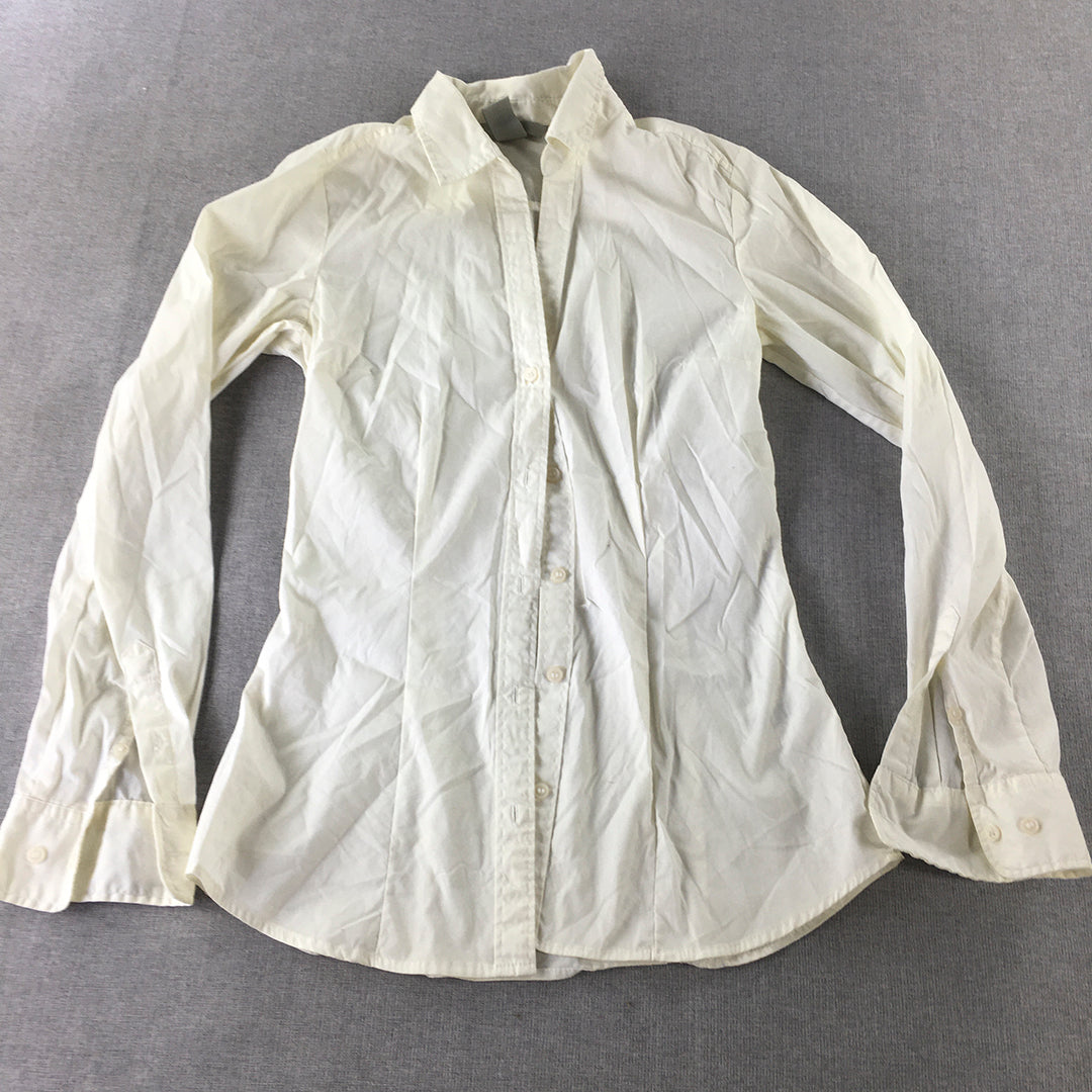 H&M Womens Shirt Size 4 White Long Sleeve Button-Up Collared