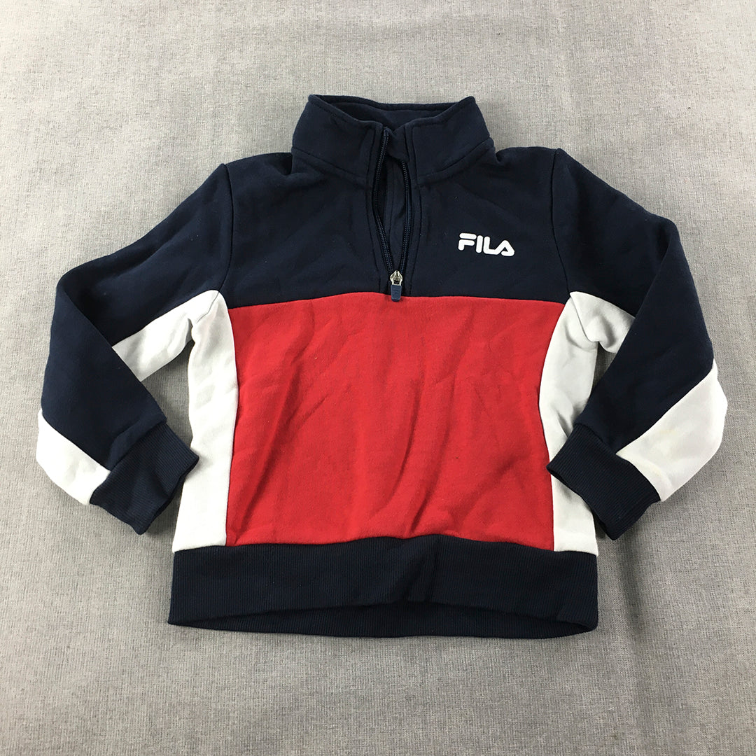 FILA Kids Boys Sweater Size 6 Navy Blue Red Logo 1/4 Zip Jumper