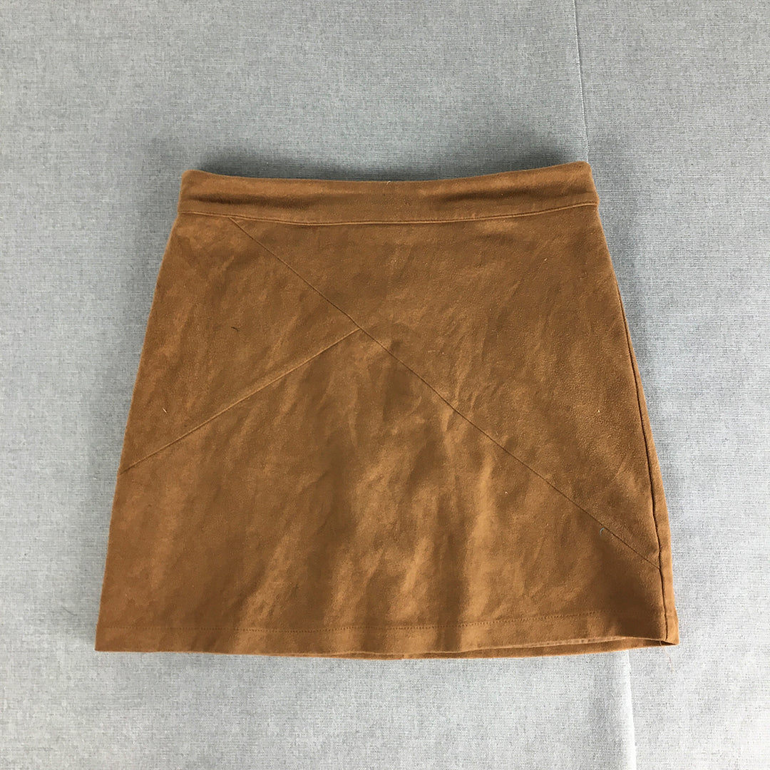 Mia Womens Faux Suede Mini Skirt Size 8 Brown Elastic Waist