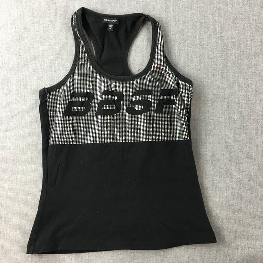 Vintage Bebe Sport Womens Tank Top Size M Black Silver Logo Sleeveless Y2K