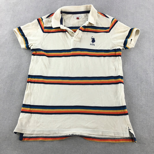 U.S. Polo Assn Kids Boys Shirt Youth Size L (10 - 12 Years) White Striped Rugby