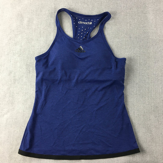 Adidas Womens Tank Top Size S Blue Logo Sleeveless Activewear Shirt Climachill