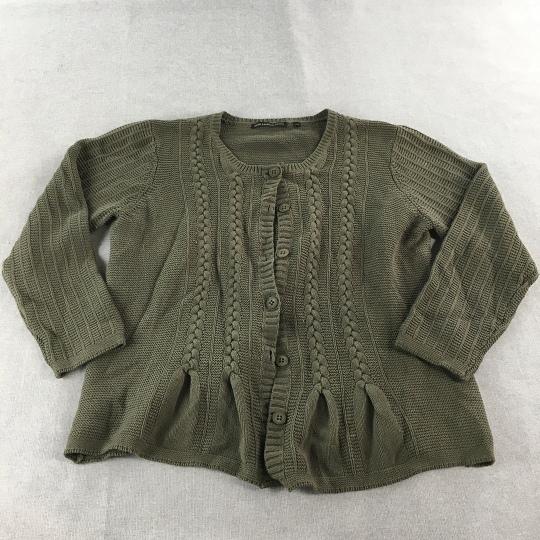 Marco Polo Womens Cardigan Size 3XL Khaki Green Button Up Knit