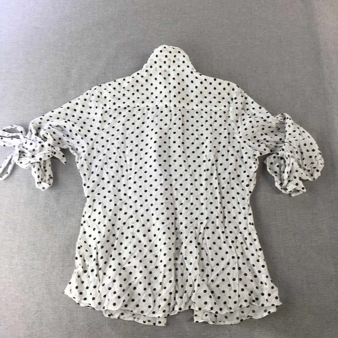 Park Avenue Womens Top Size 12 White Polka Dot Long Sleeve Button-Up Shirt