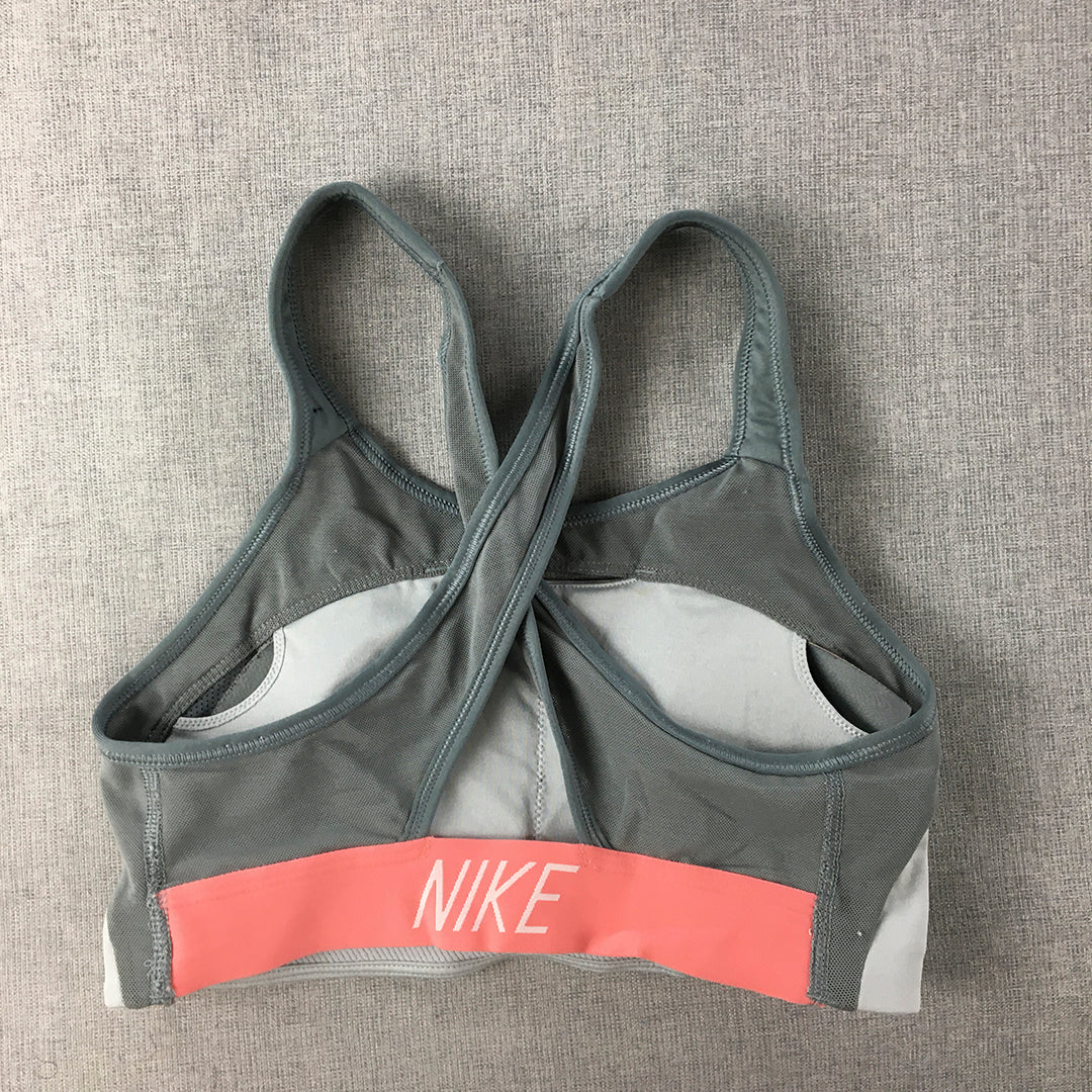 Nike Womens Sports Bra Size S Grey Pink Swoosh Logo Cropped Top