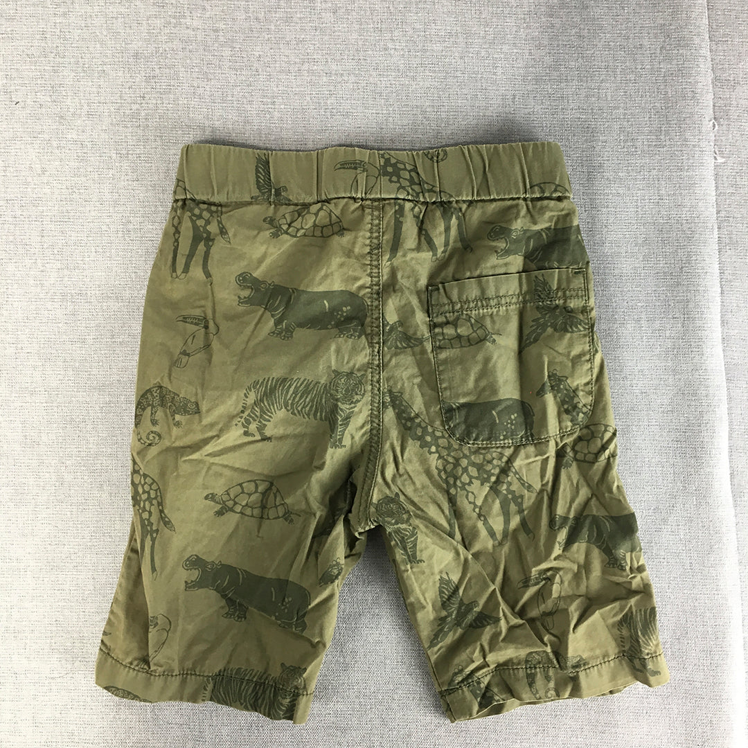 H&M Kids Boys Shorts Size 4 - 5 Years Green Animal Pattern Turtle Hippo Tiger